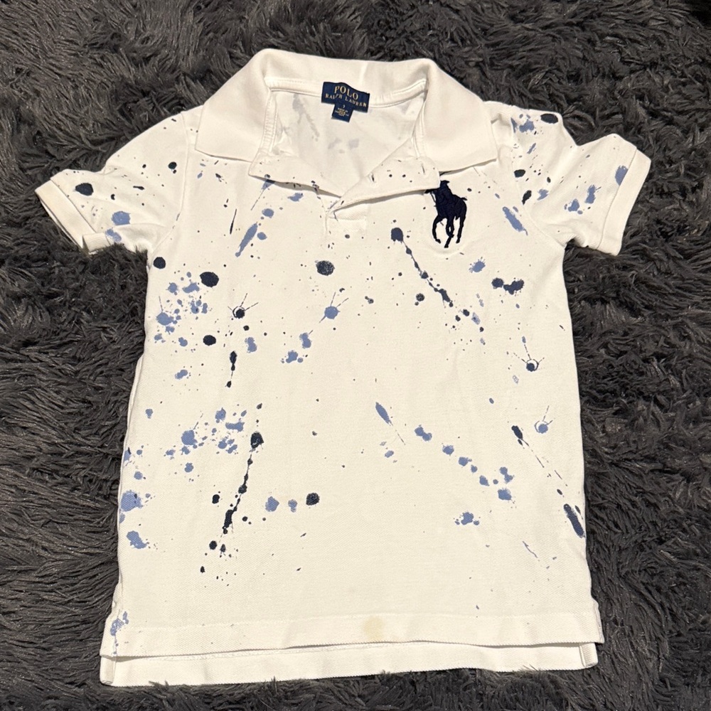 Polo by Ralph Lauren Kids White Polo with Blue Paint Design
